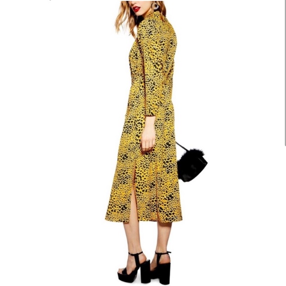 Topshop Yellow Animal Print Leopard Long Sleeve Maxi Dress - Picture 4 of 14